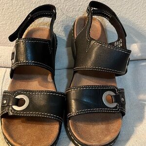Clarks Lexi Birch Wedge Sandals Black Leather Women’s Comfort Shoe Size 9 1/2